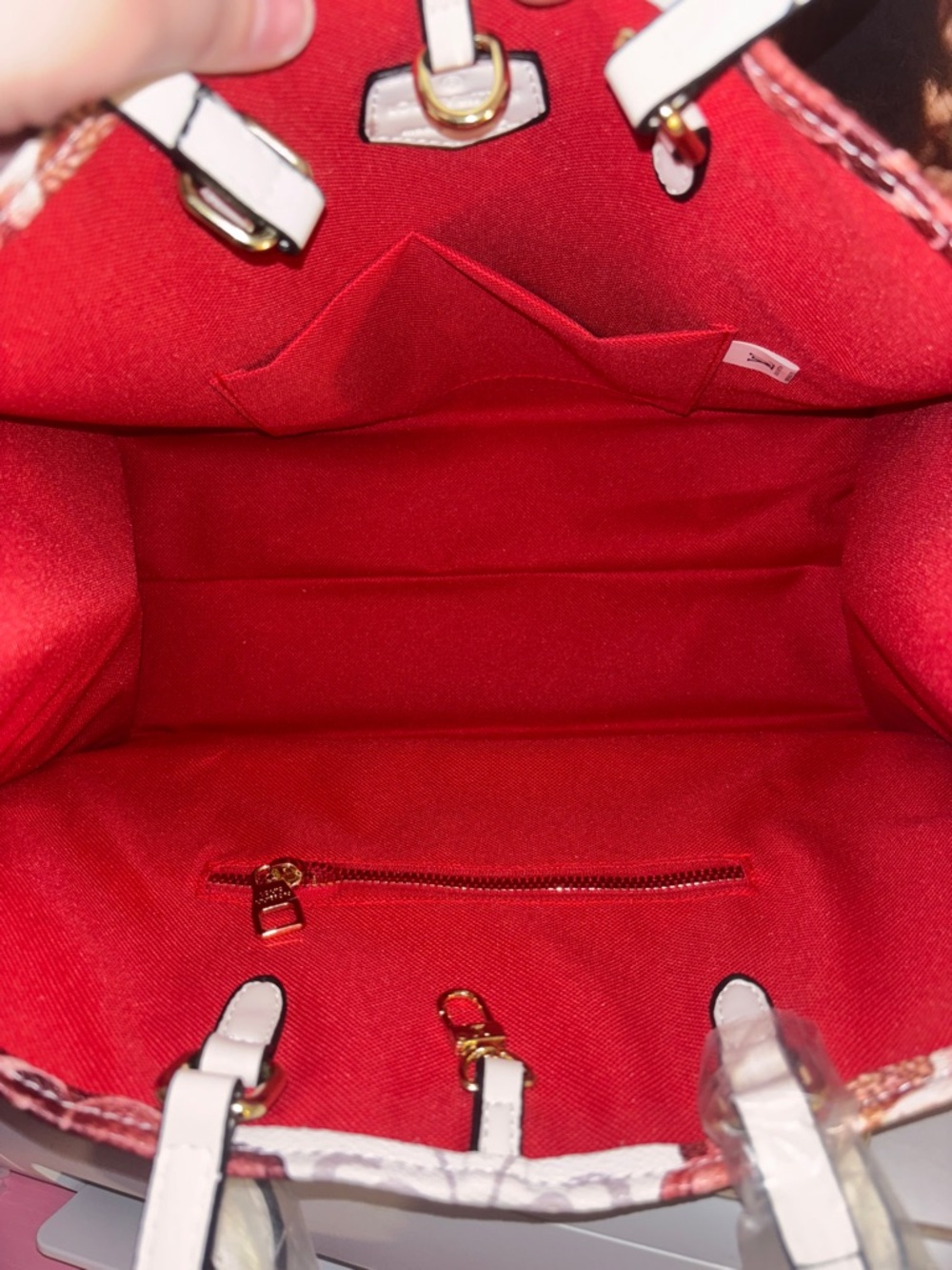 Inspired ) Louis Vuitton White Floral Hummingbird Satchel with Burgundy Accents - Picture 7 of 8